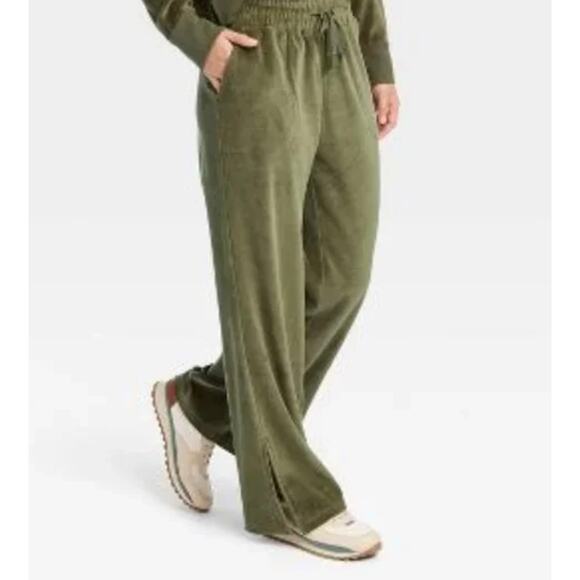 JoyLab Green Velour Split Ankle Casual Pants Sz M - Picture 1 of 9